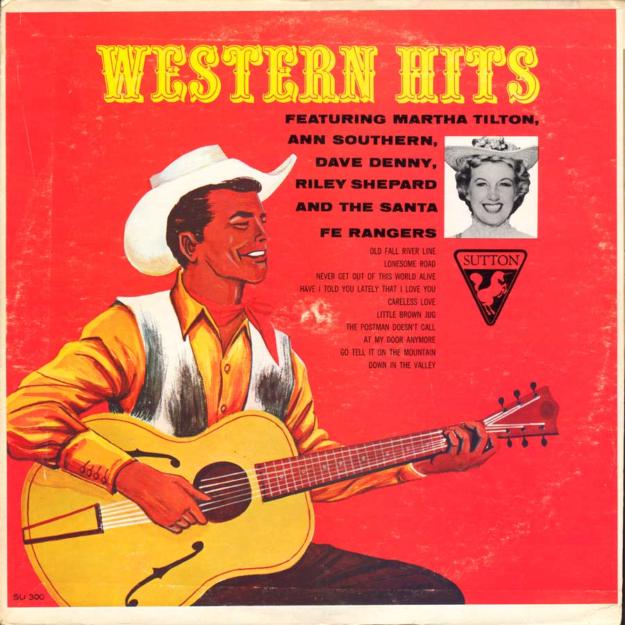 Modern midcentury poster showing a cowboy playing a guitar on an orange background